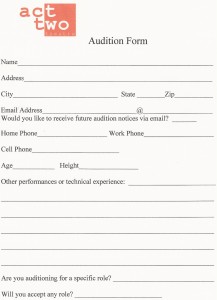 Audition Form page one